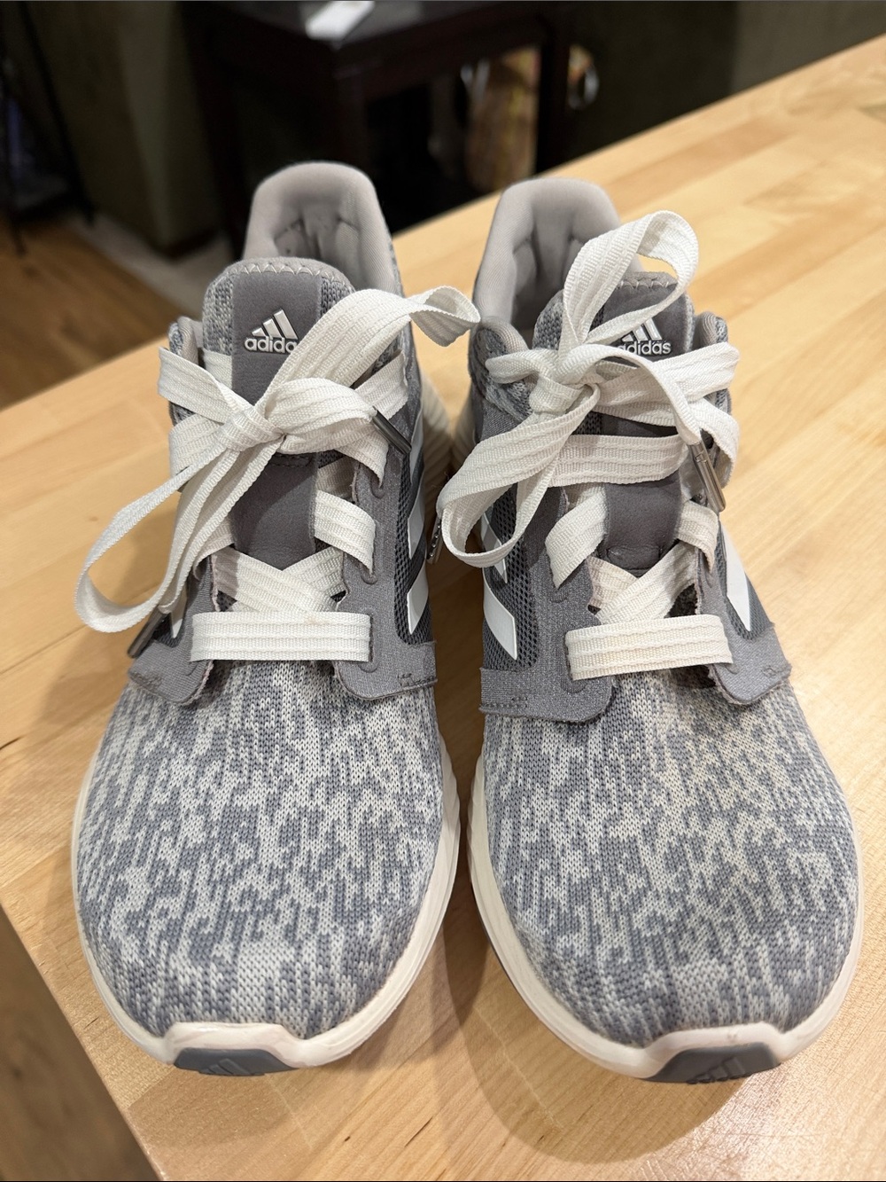 adidas Gray and White Knit Lace-Up Sneakers